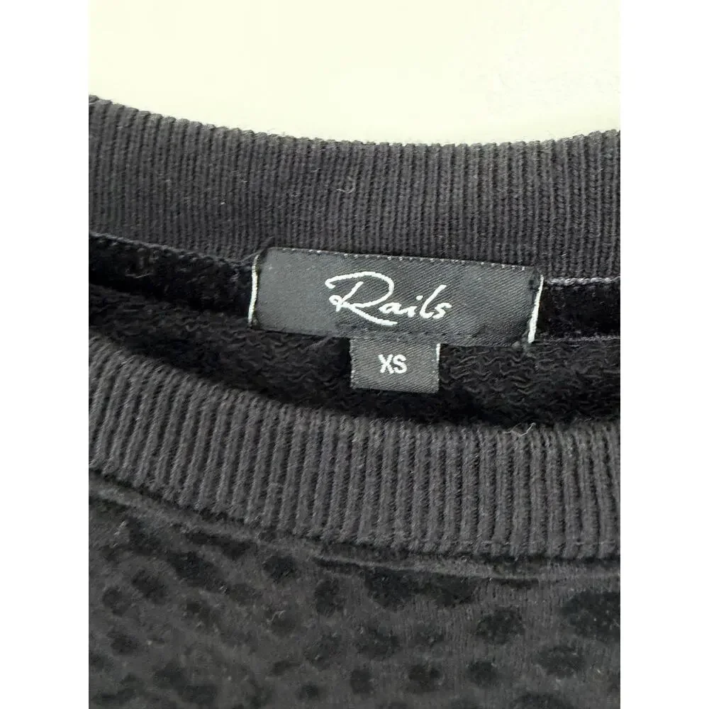 Rails Marlo Black Flocked Cobra Print Pullover Crewneck Preppy Sweater Top XS